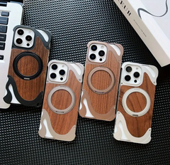 Aluminum With Wood Magsafe With 360 Stand Wave Design