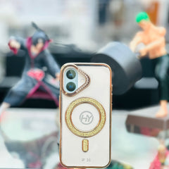 Transparent Magsafe With Studs&Gliter Gold Edges