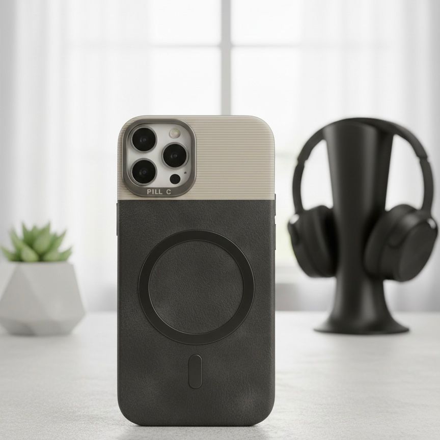 PILL C MagSafe Leather Case with Horizontal Stripes