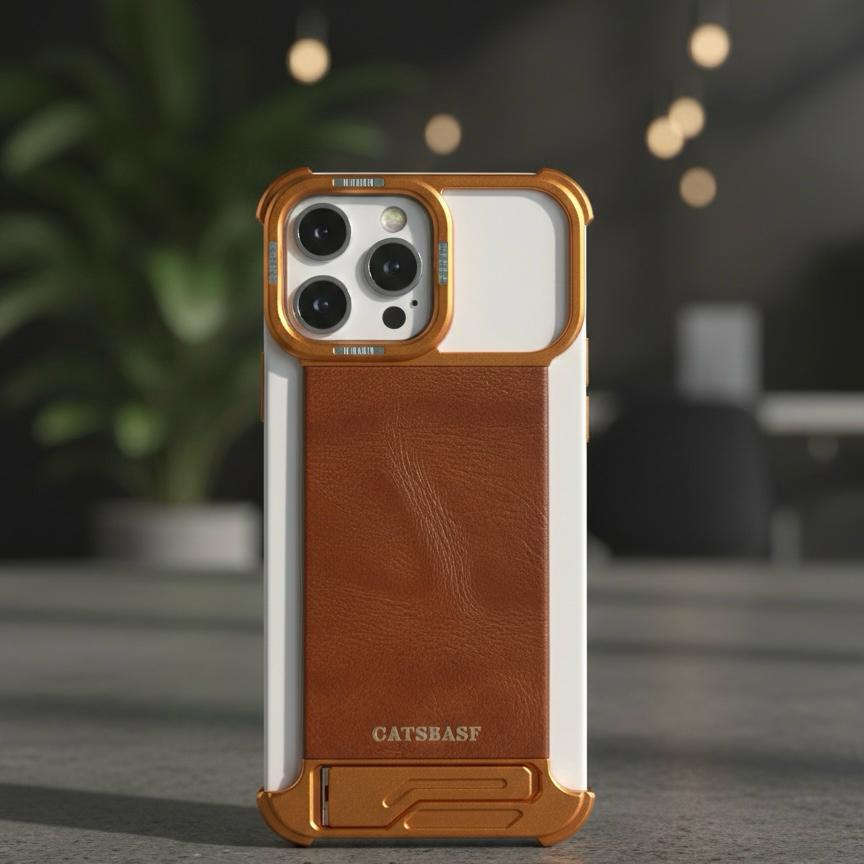 Luxury Aluminum Metal Bumper & Leather Back Case