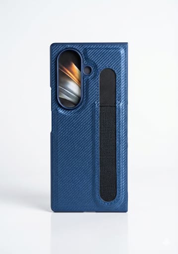 Carbon Fiber Texture Case with Integrated Hand Strap and Kickstand