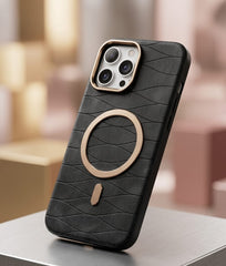 Luxury Magnetic Leather Case with Gold Accents