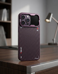 Cyberpunk Futuristic Carbon Fiber Case with Metallic Camera Frame for iPhone