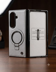 Premium Magnetic Leather Case with Built-in Ring Kickstand & Screen Protector for Galaxy Z Fold