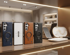 Premium Magnetic Leather Case with Built-in Ring Kickstand & Screen Protector for Galaxy Z Fold