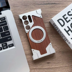 Moobifi Aluminum & Wood Case With MagSafe Armor Design For Samsung