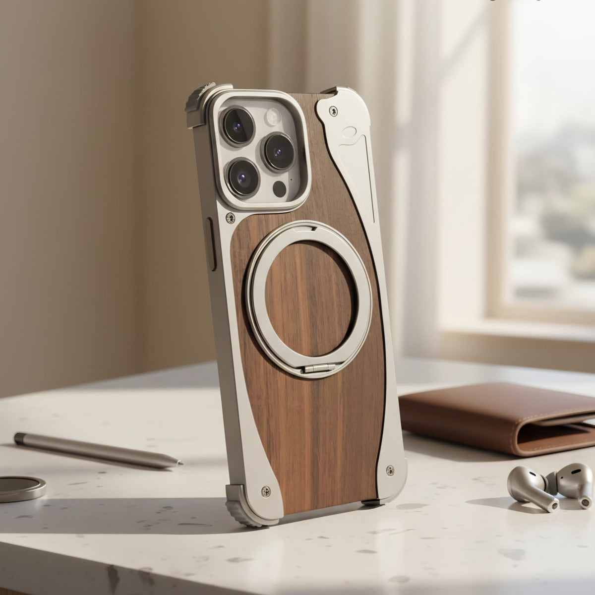 Aluminum With Wood Magsafe Side Opening - Elite Phones
