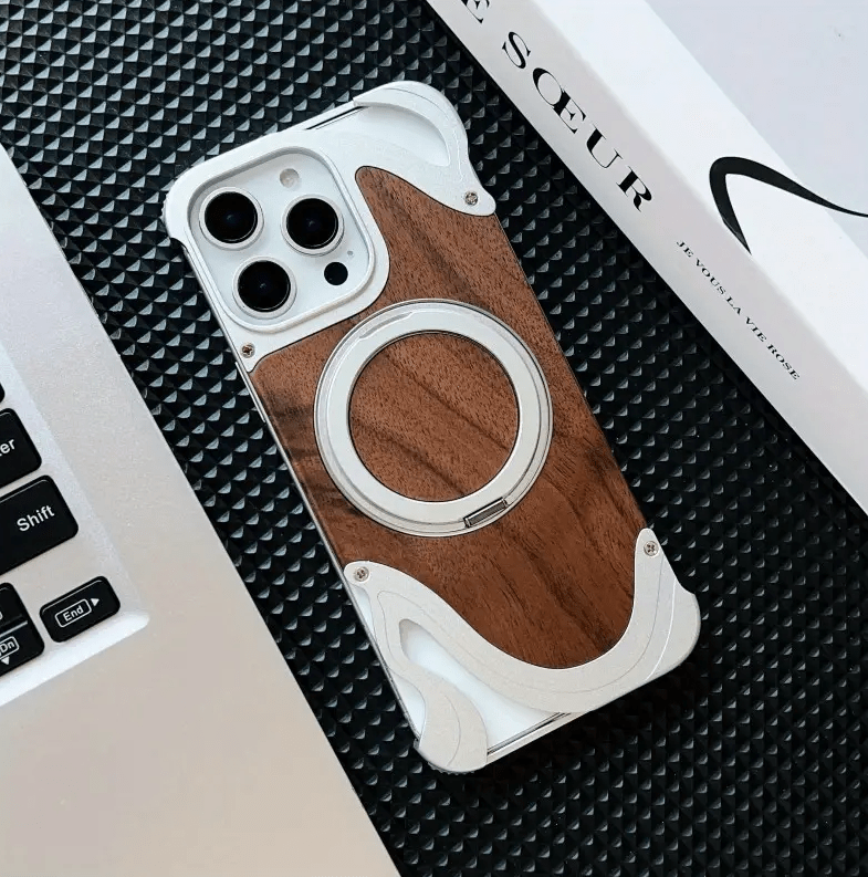 Aluminum With Wood Magsafe With 360 Stand Wave Design - Elite Phones