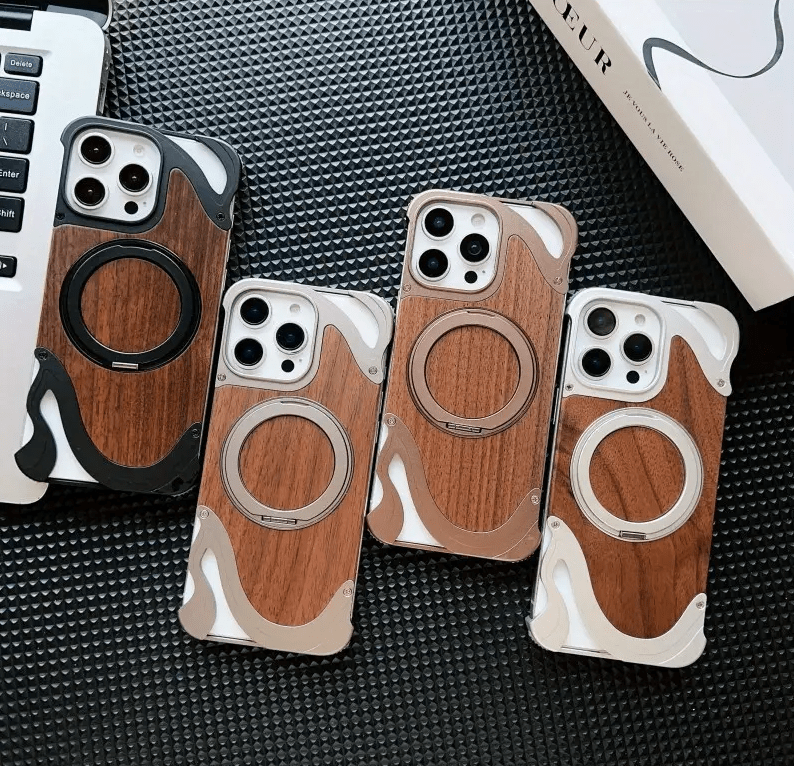 Aluminum With Wood Magsafe With 360 Stand Wave Design - Elite Phones