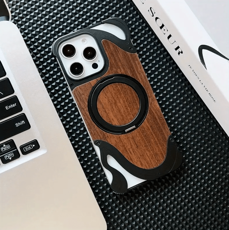 Aluminum With Wood Magsafe With 360 Stand Wave Design - Elite Phones
