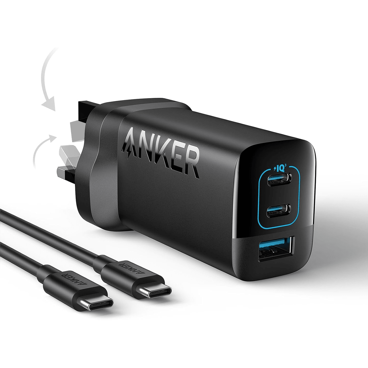 Anker 3 - Port Ultra - Fast Charger (67W, 3 Ports) - Black - Elite Phones