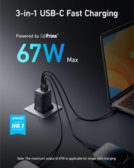 Anker 3 - Port Ultra - Fast Charger (67W, 3 Ports) - Black - Elite Phones