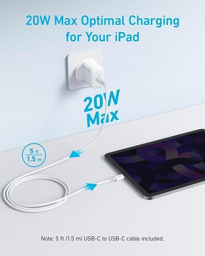 Anker High - Speed Type - C Charger With Type - C Cable (20W) - White - Elite Phones