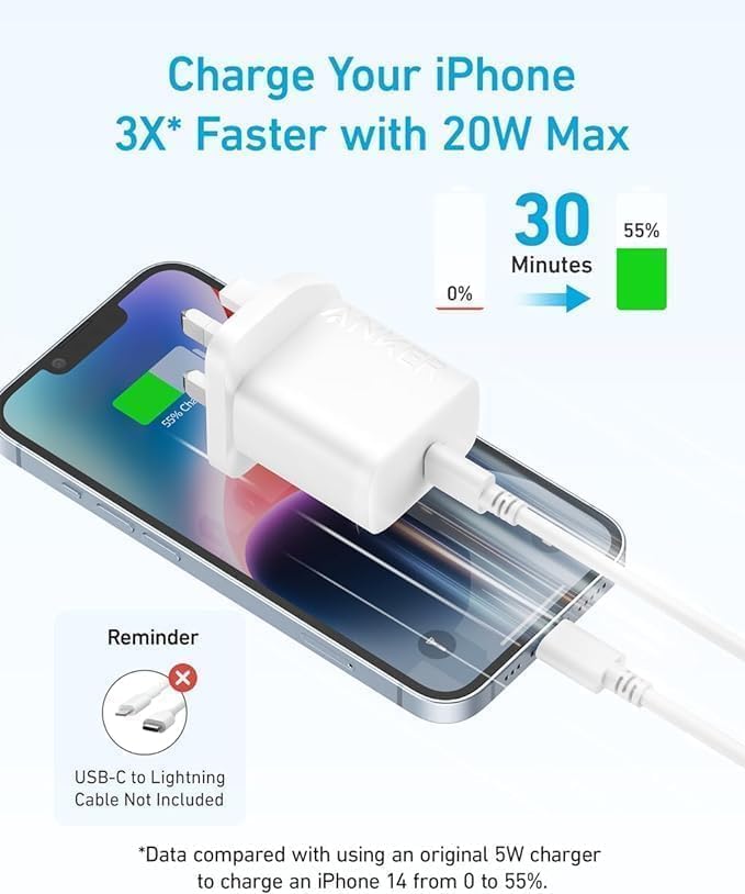 Anker High - Speed Type - C Charger With Type - C Cable (20W) - White - Elite Phones