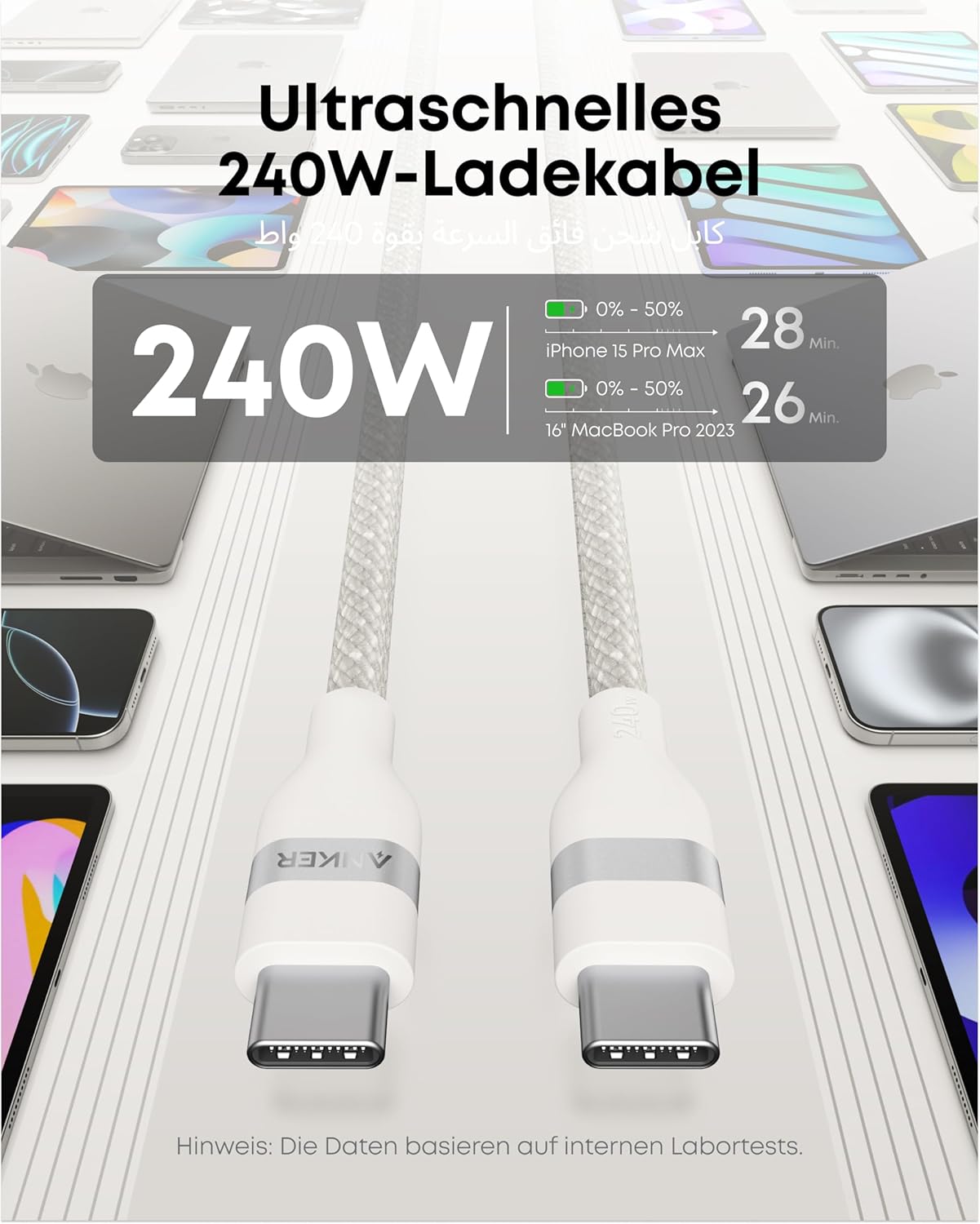 Anker Type - C To Type - C 6ft 240W - White - Elite Phones