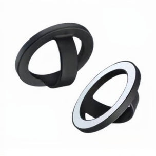 Two black circular ring-shaped accessories shown on a plain white background, one in a matte finish and one with a shiny silver inner ring.