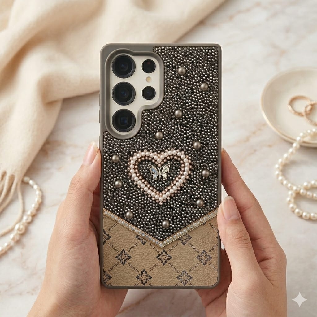 Fancy Ladies Design Heart With Pearl For Samsung - Elite Phones