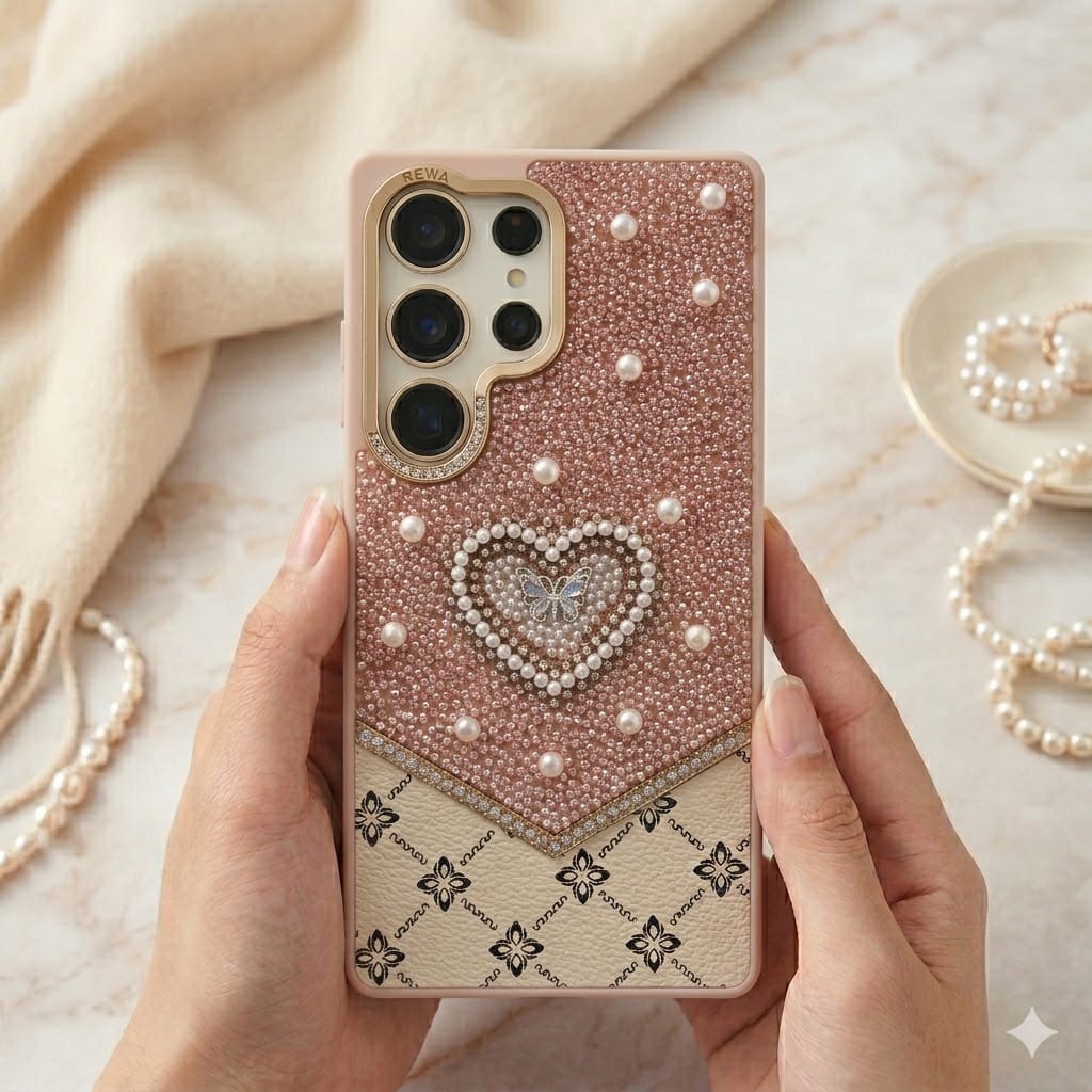 Fancy Ladies Design Heart With Pearl For Samsung - Elite Phones