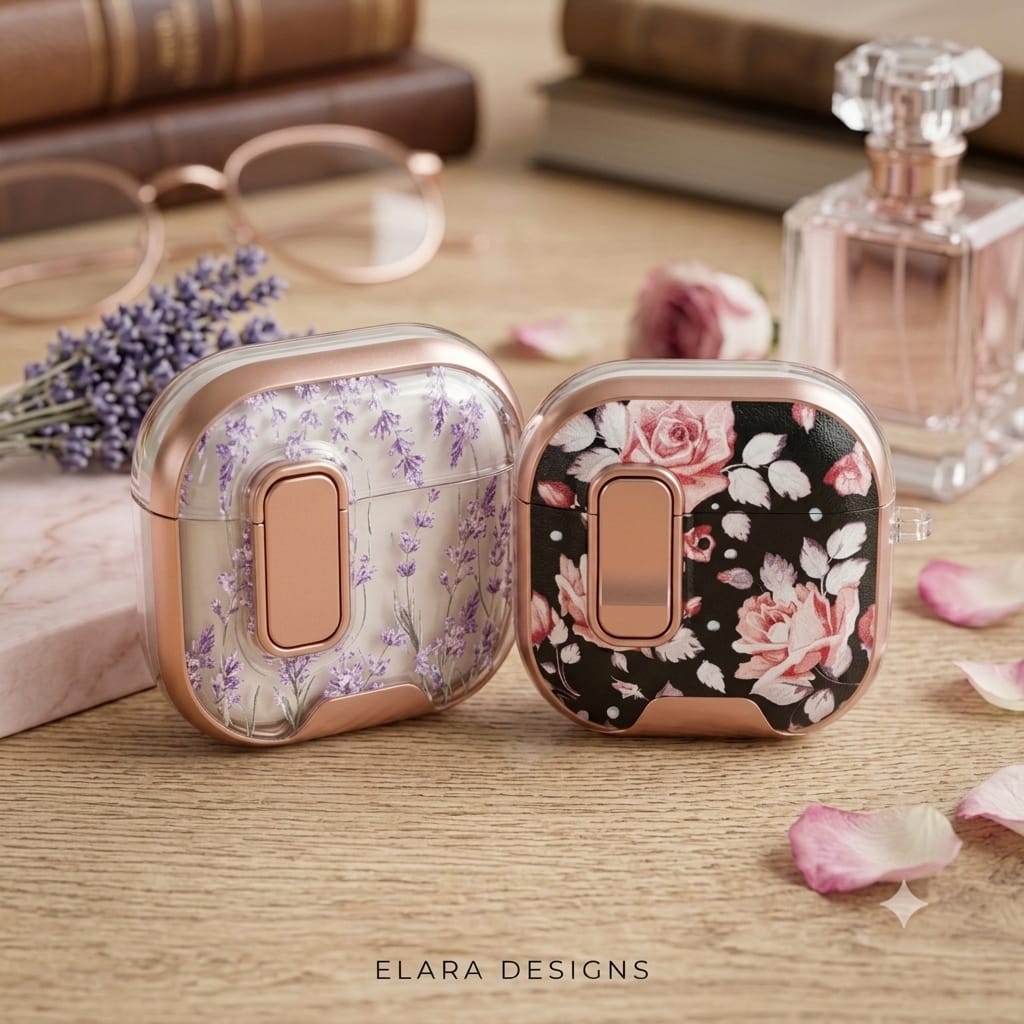 Flowers Lady Design Earbuds Case With Lock - Elite Phones