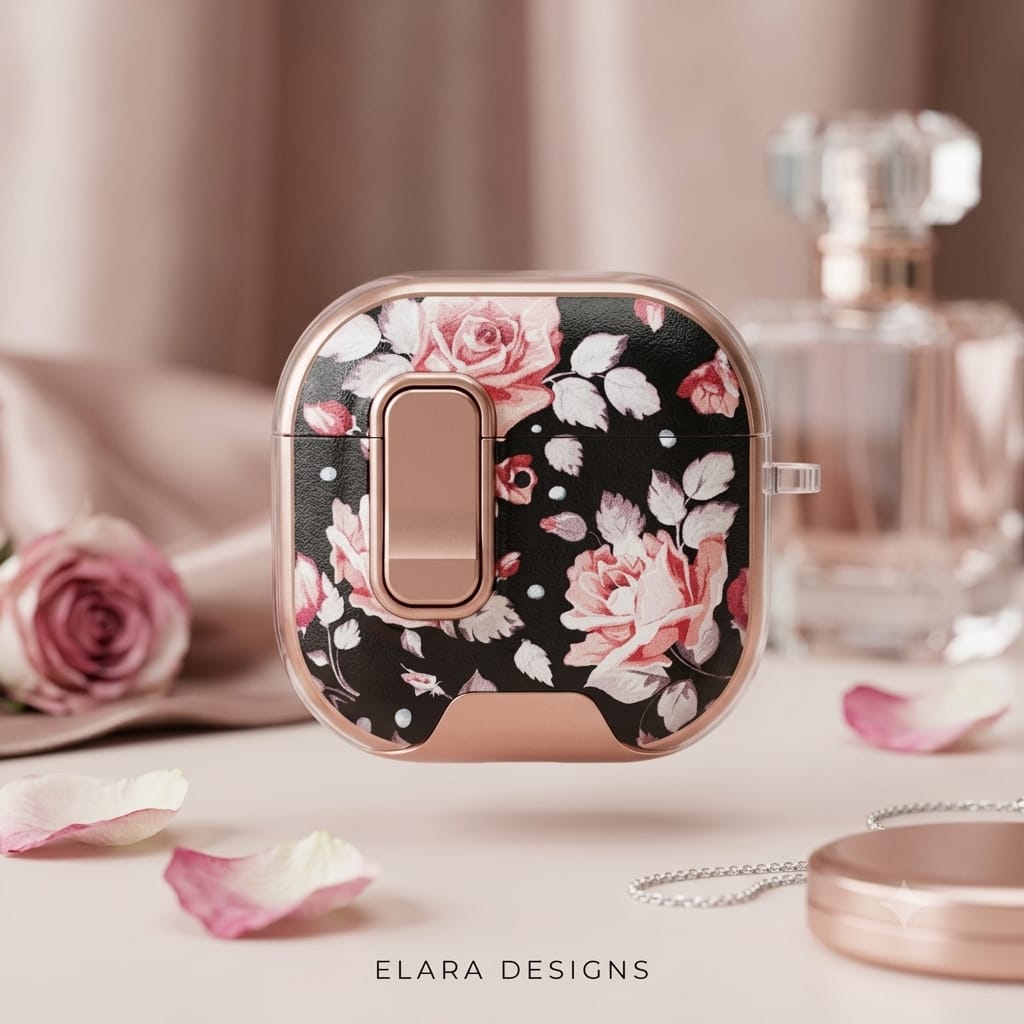 Flowers Lady Design Earbuds Case With Lock - Elite Phones