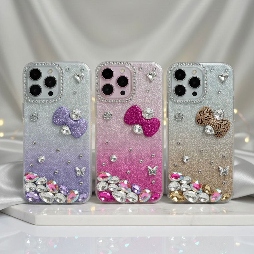 Glitter Gradient Bowknot Rhinestone Case - Elite Phones