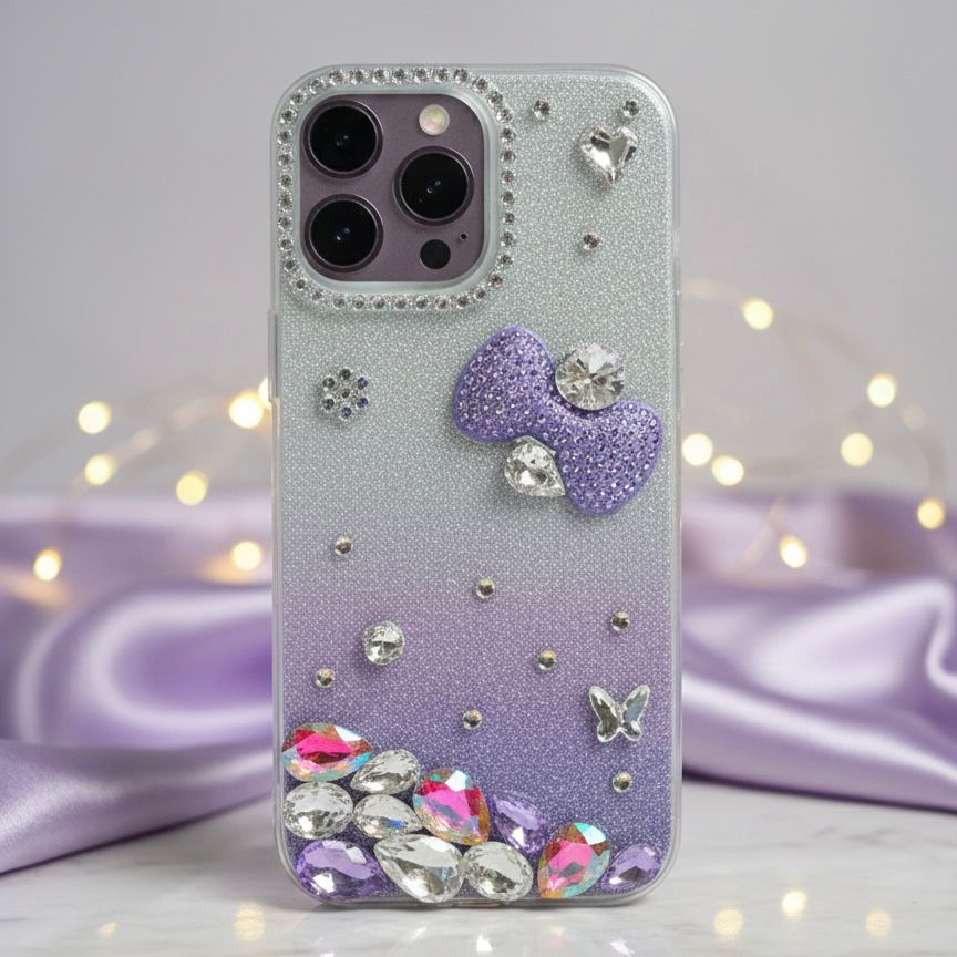 Glitter Gradient Bowknot Rhinestone Case - Elite Phones