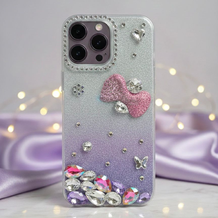 Glitter Gradient Bowknot Rhinestone Case - Elite Phones