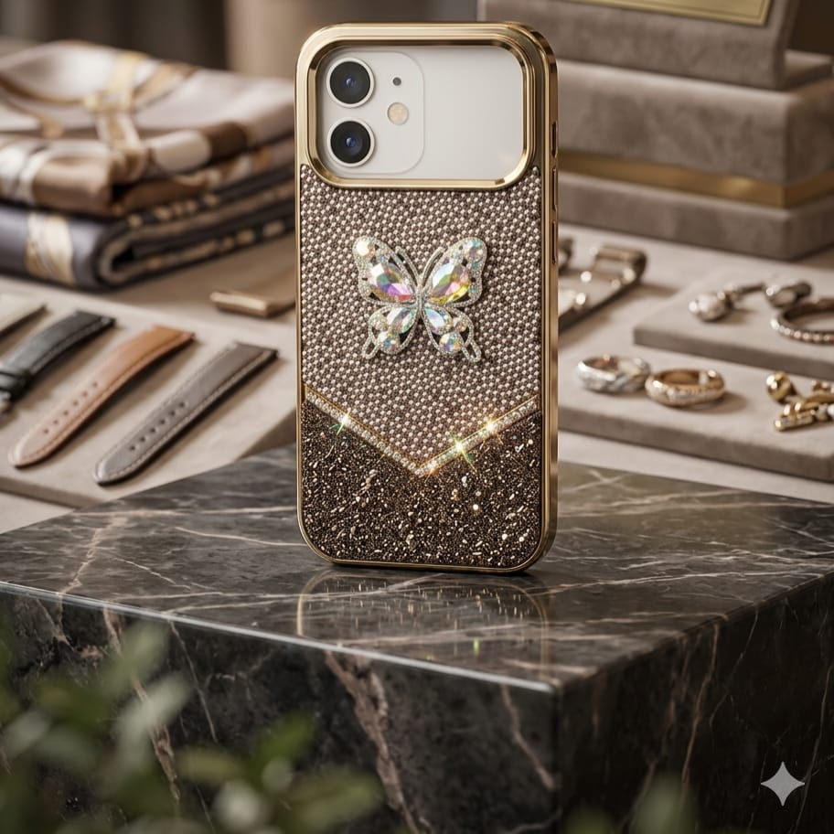 Golden Amber Pearl & Diamond Rose Luxury Heirloom Case - Elite Phones