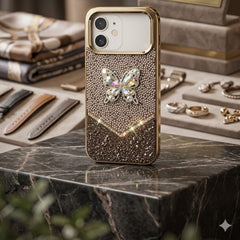 Golden Amber Pearl & Diamond Rose Luxury Heirloom Case - Elite Phones
