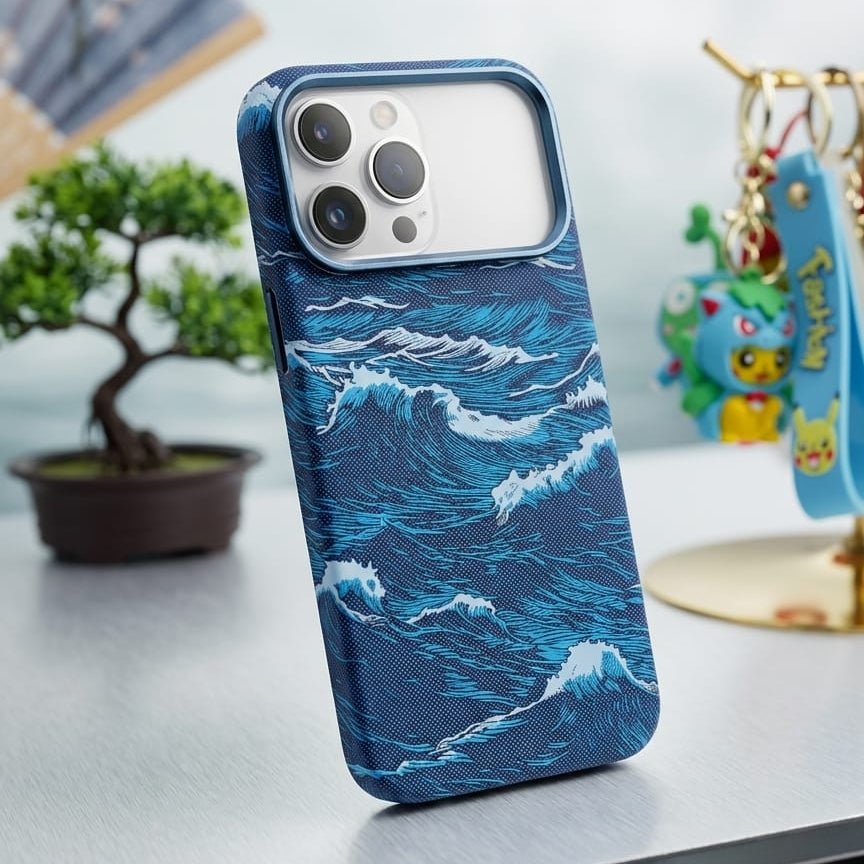 Japanese Art Ukiyo-e Ocean Wave Texture Leather Case - Elite Phones