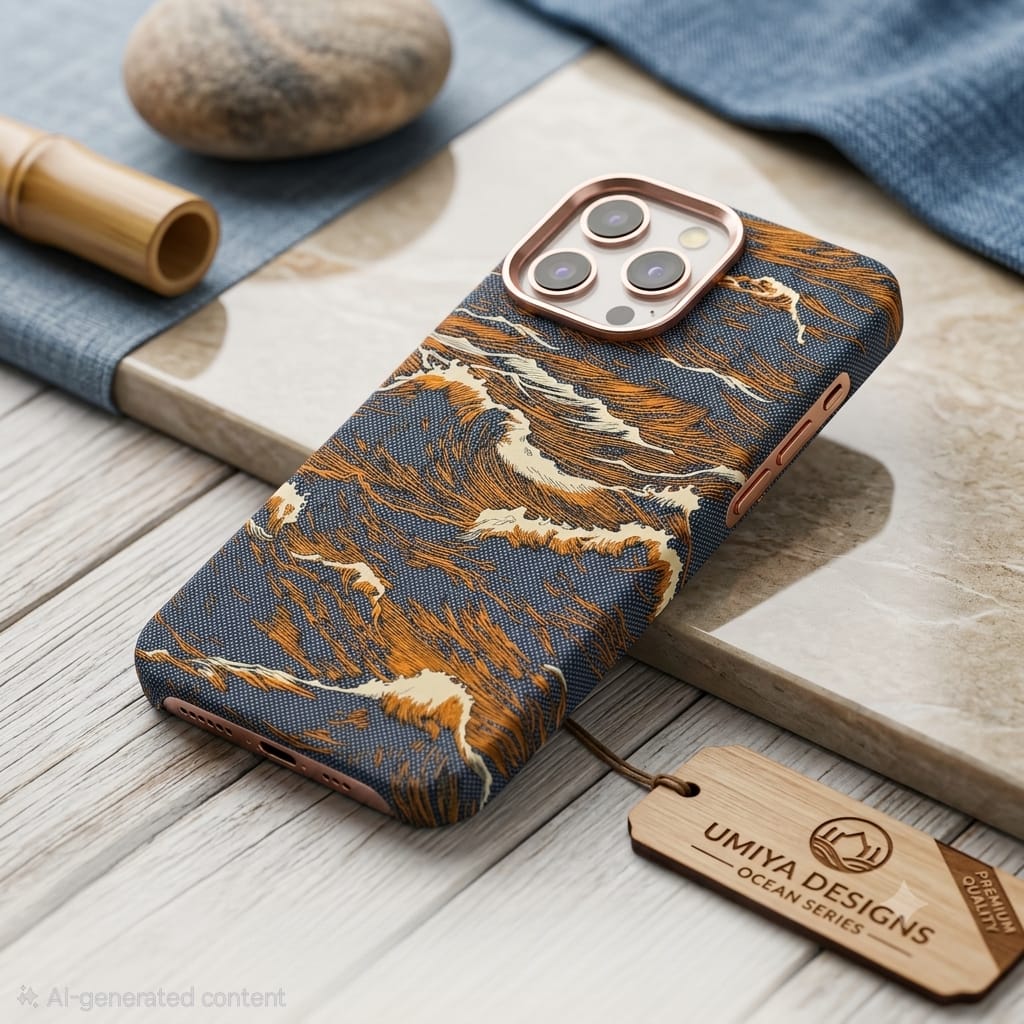 Japanese Art Ukiyo-e Ocean Wave Texture Leather Case - Elite Phones