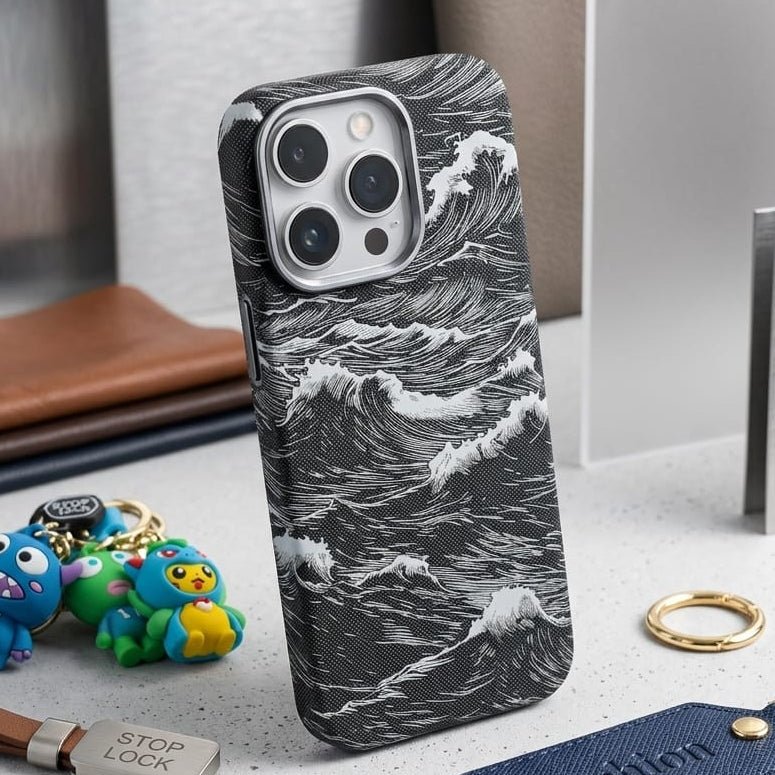 Japanese Art Ukiyo-e Ocean Wave Texture Leather Case - Elite Phones