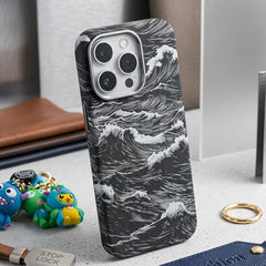 Japanese Art Ukiyo-e Ocean Wave Texture Leather Case - Elite Phones