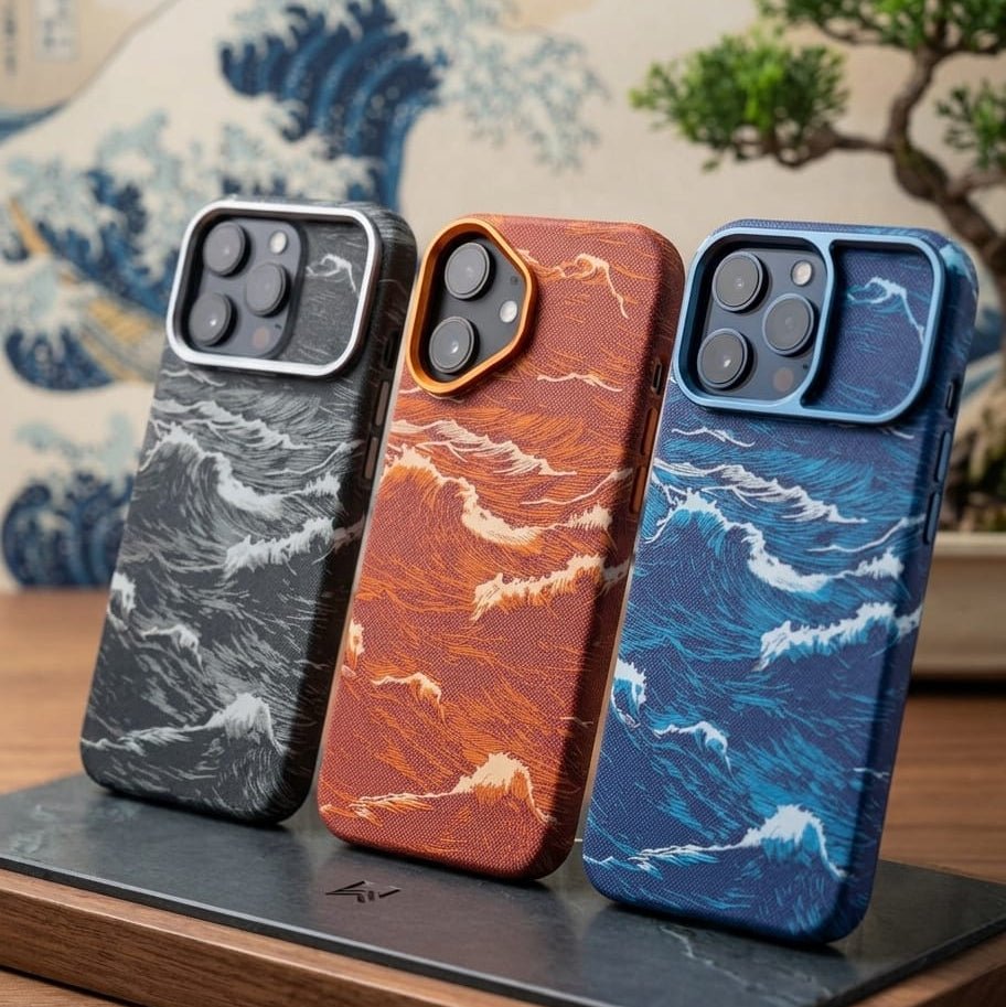 Japanese Art Ukiyo-e Ocean Wave Texture Leather Case - Elite Phones