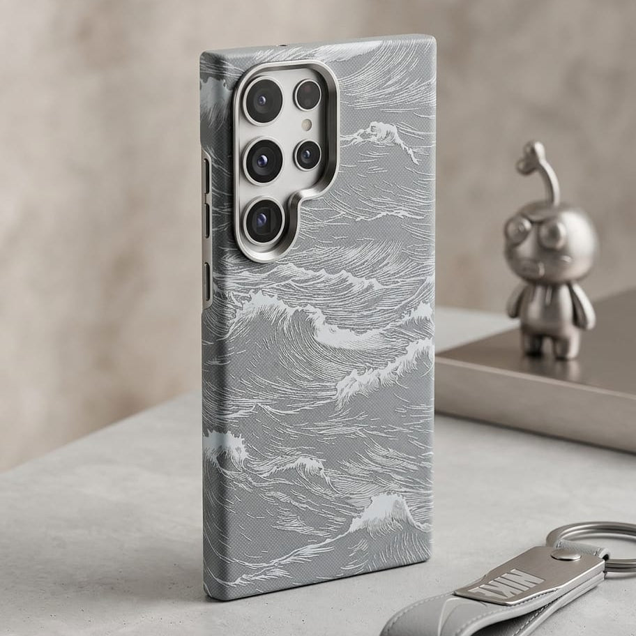 Japanese Art Ukiyo-e Ocean Wave Texture Leather Case For Samsung - Elite Phones