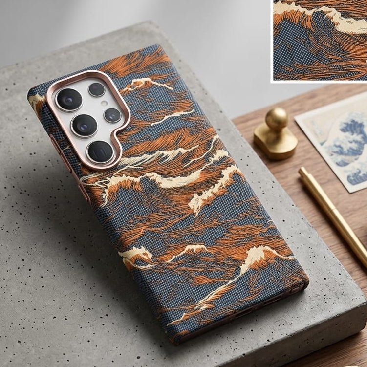 Japanese Art Ukiyo-e Ocean Wave Texture Leather Case For Samsung - Elite Phones
