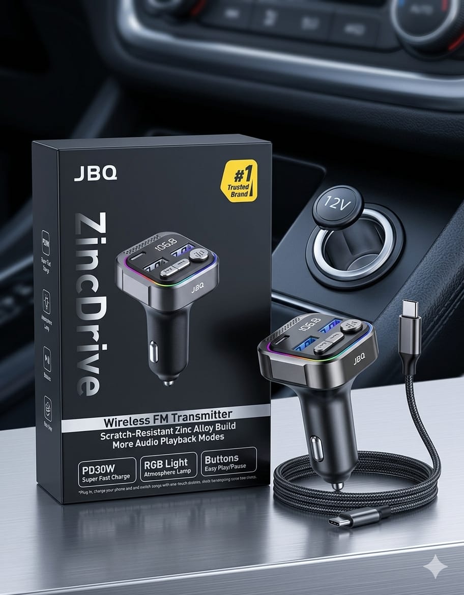 JBQ Zinc Drive Wireless FM Transmitter - Elite Phones