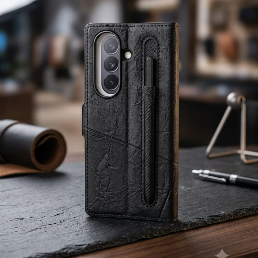 Leather Folio Case with S Pen Holder (for Samsung Galaxy Z Fold) - Elite Phones