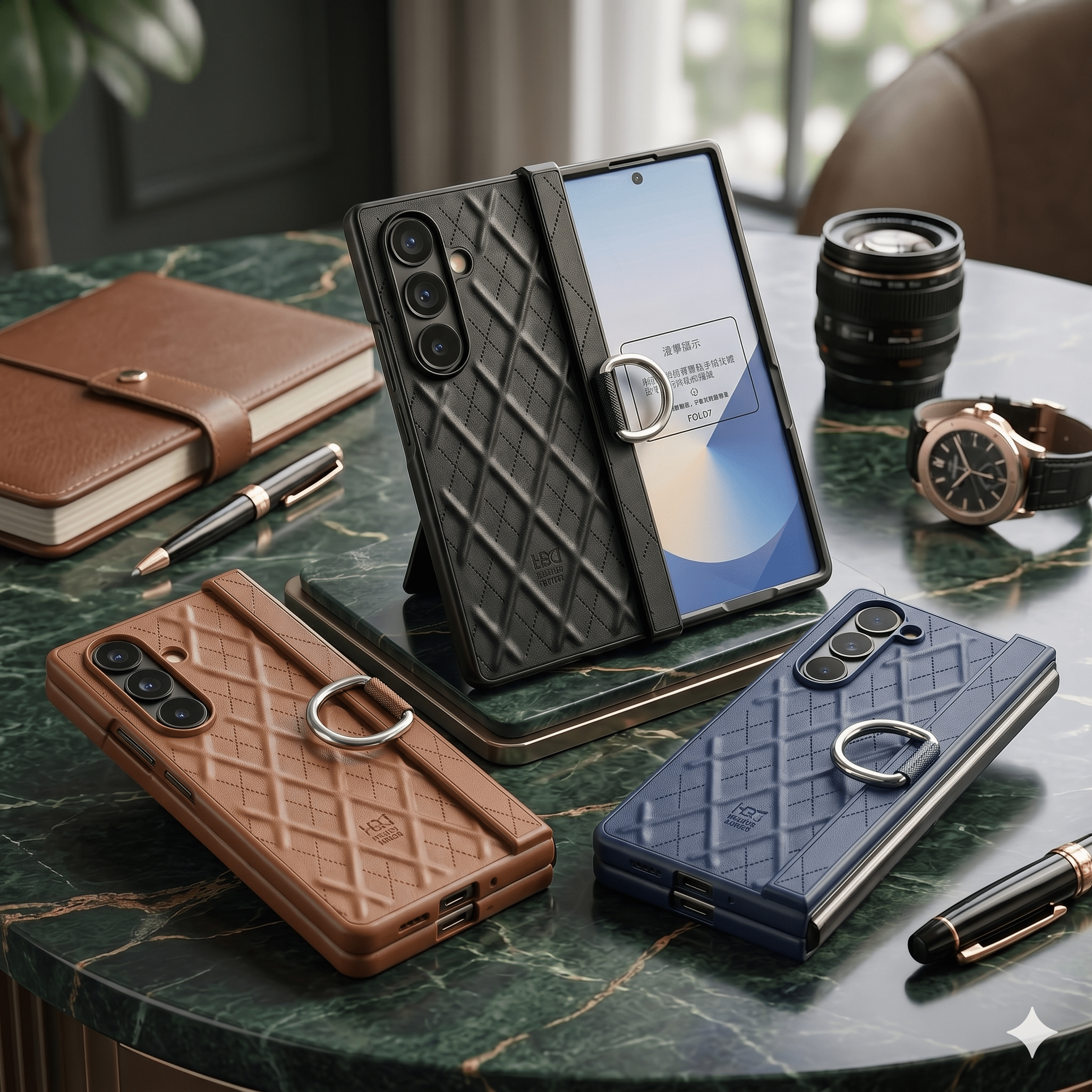 Luxury Diamond - Quilted Leather Protective Case for Samsung Galaxy Z Fold Series - Elite Phones