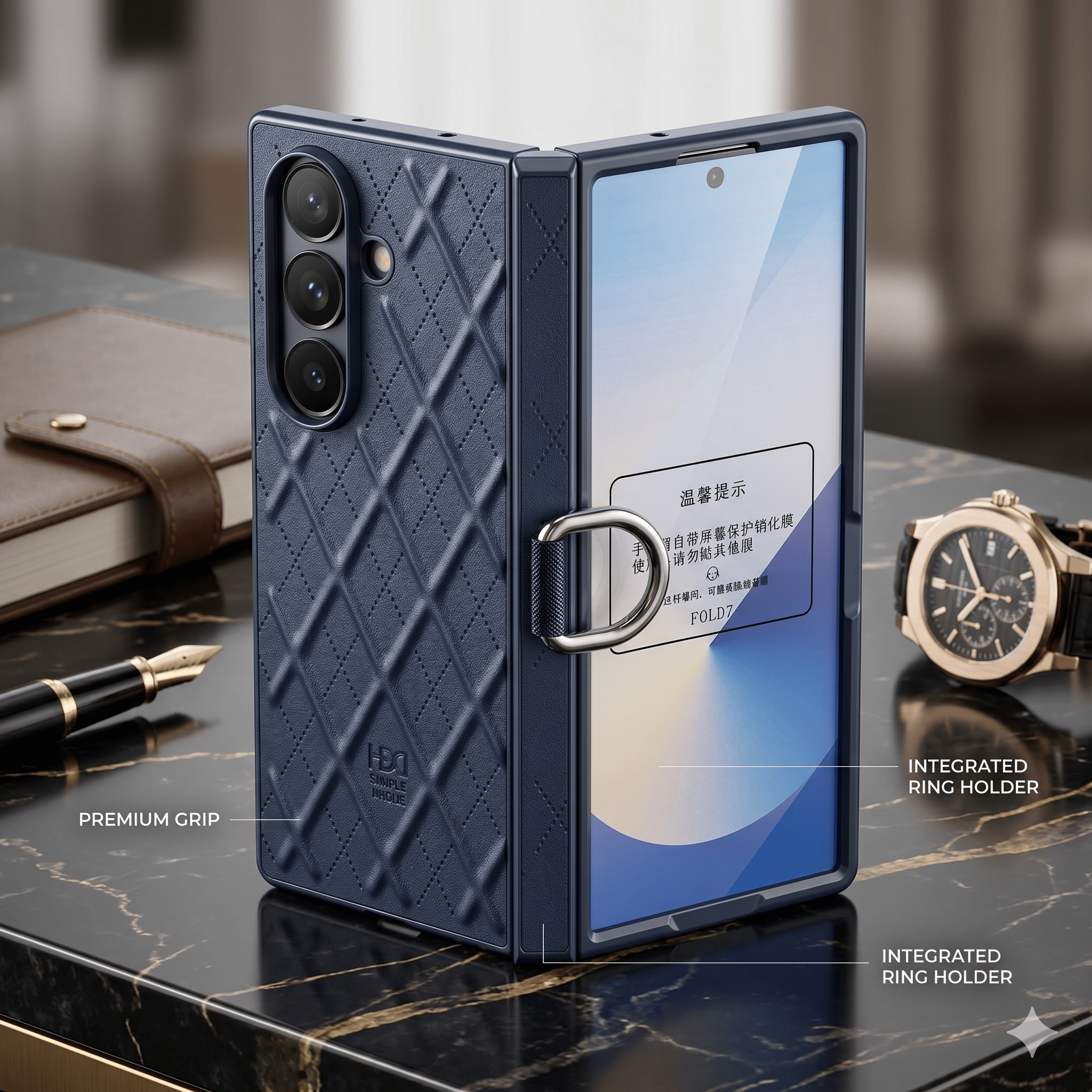 Luxury Diamond - Quilted Leather Protective Case for Samsung Galaxy Z Fold Series - Elite Phones