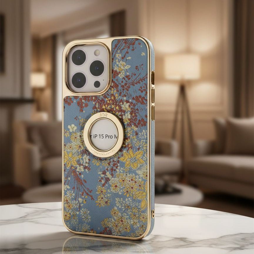 Luxury Jacquard Embroidered Fabric Case with Gold - Elite Phones