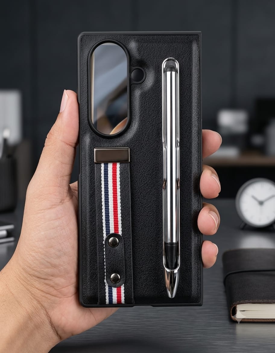 Luxury Leather Case with Built-In Screen Protector, Stylus Pen, & Hand Strap for Galaxy Z Fold - Elite Phones