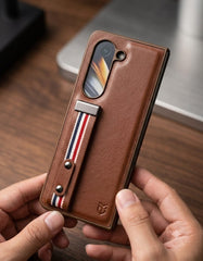 Luxury Leather Case with Built-In Screen Protector, Stylus Pen, & Hand Strap for Galaxy Z Fold - Elite Phones