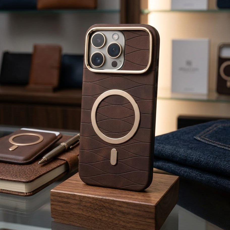 Luxury Magnetic Leather Case with Gold Accents - Elite Phones