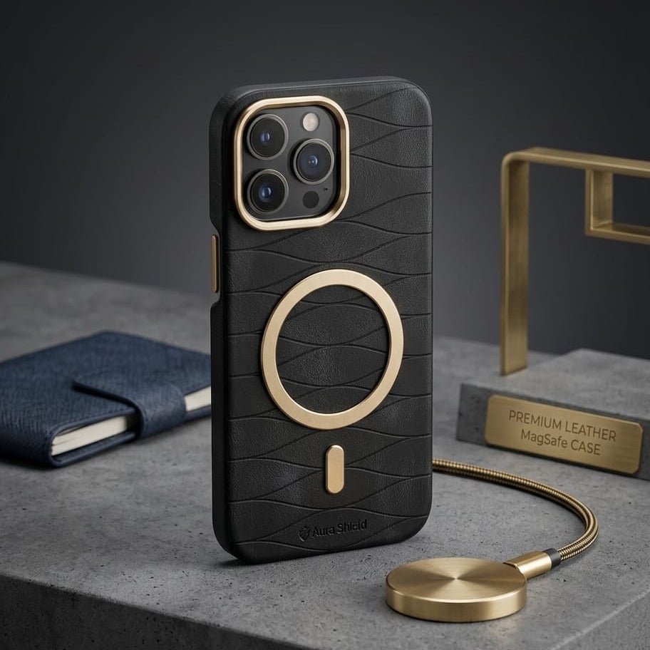 Luxury Magnetic Leather Case with Gold Accents - Elite Phones