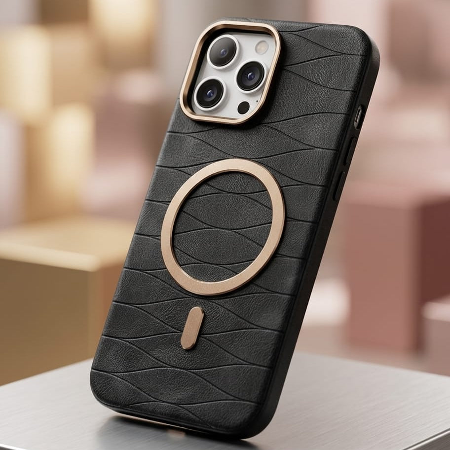 Luxury Magnetic Leather Case with Gold Accents - Elite Phones