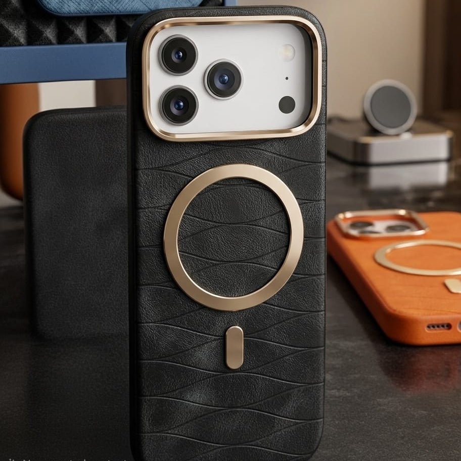 Luxury Magnetic Leather Case with Gold Accents - Elite Phones