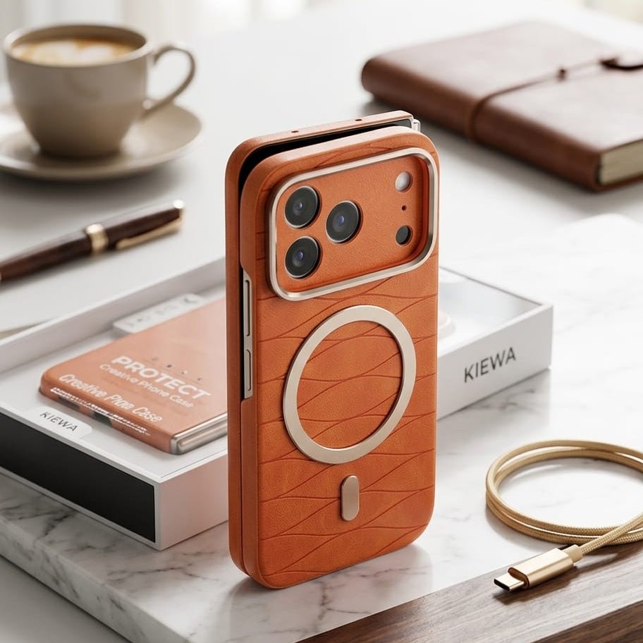 Luxury Magnetic Leather Case with Gold Accents - Elite Phones