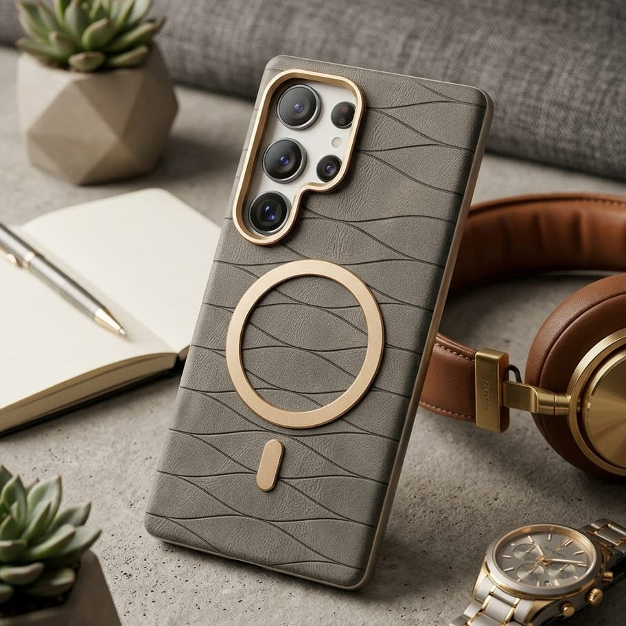 Luxury Magnetic Leather Case with Gold Accents For Samsung - Elite Phones