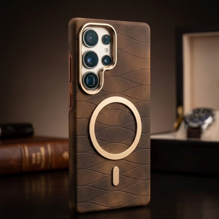 Luxury Magnetic Leather Case with Gold Accents For Samsung - Elite Phones